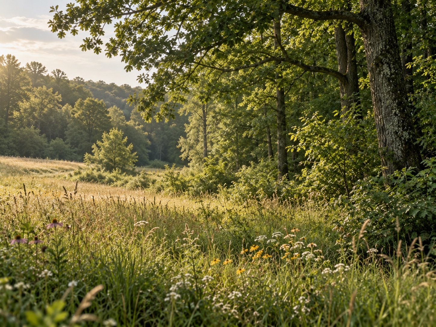 Native meadow beside a woodland edge